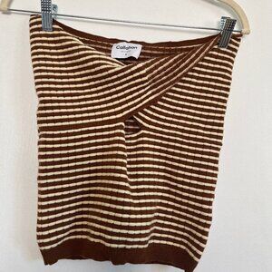Callahan striped, twist front, brown and white bandeau top -- size M